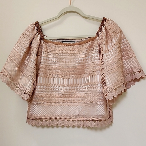Alexis Women's Beige Finn Off Shoulder Lace Top Small Whimsy - Picture 5 of 17